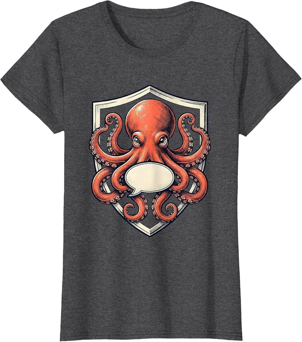 Women's Heraldic Octopus Emblem Marine Biology Enthusiast T-Shirt - Dark Heather Grey