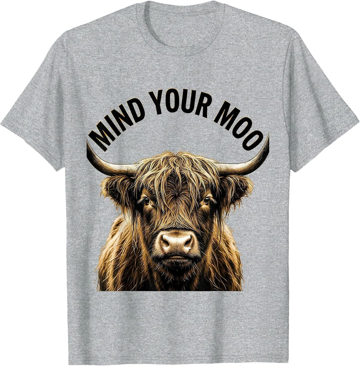 Men's Mind Your Moo Funny Highland Cow Farm Humor Novelty T-Shirt - Heather Grey
