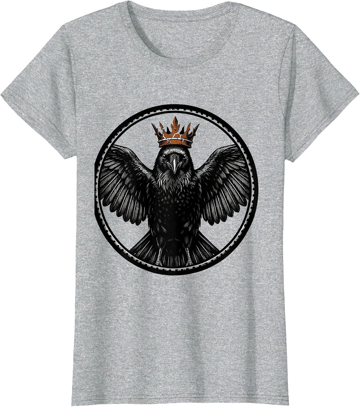 Crow Wearing Rusted Crown Illustration T-Shirt - Heather Grey