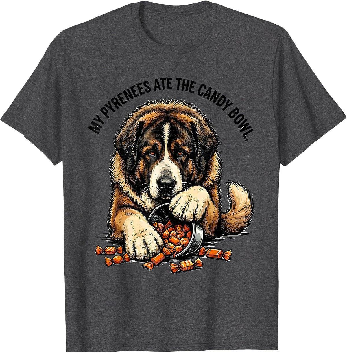 Men's My Pyrenees Ate The Candy Bowl Funny Halloween Dog Lover T-Shirt - Dark Heather Grey