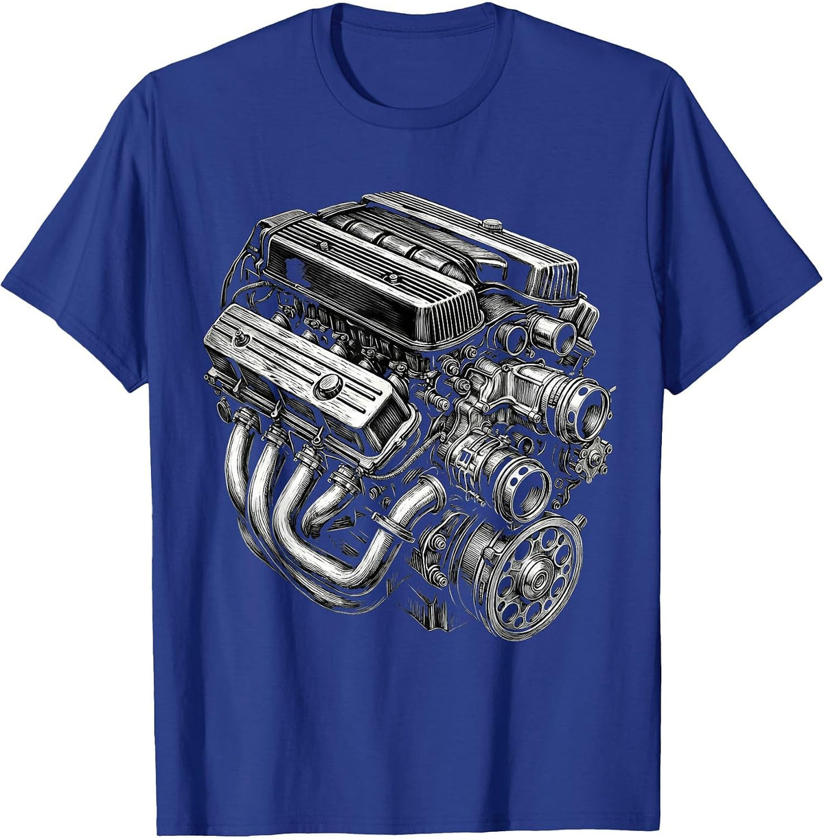 Vintage Engine Block Chrome Classic Car Mechanic T-Shirt - Royal Blue