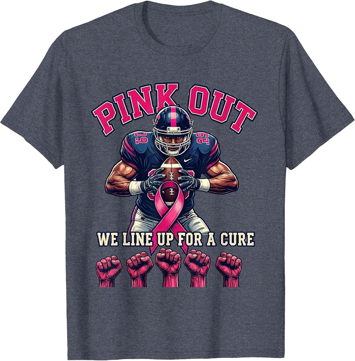 Pink Out We Line Up For A Cure Football Breast Cancer T-Shirt - Heather Blue