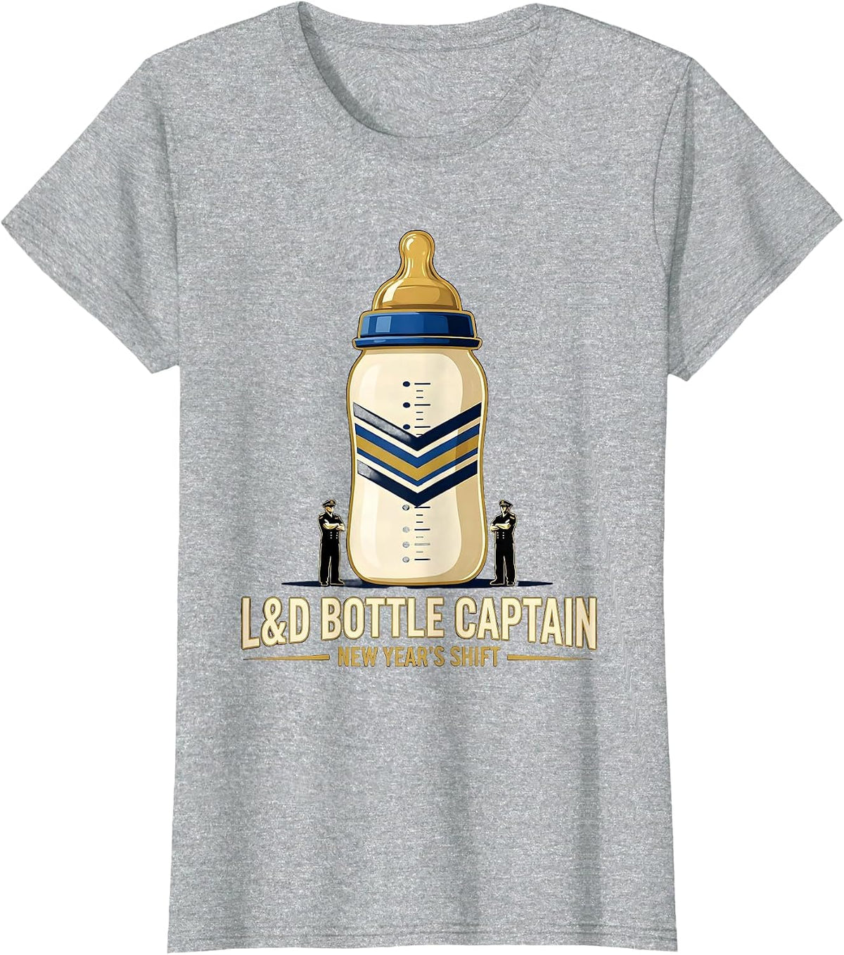 Women's L&D BOTTLE CAPTAIN, NEW YEAR'S SHIFT Humor Nurse New Year T-Shirt - Heather Grey