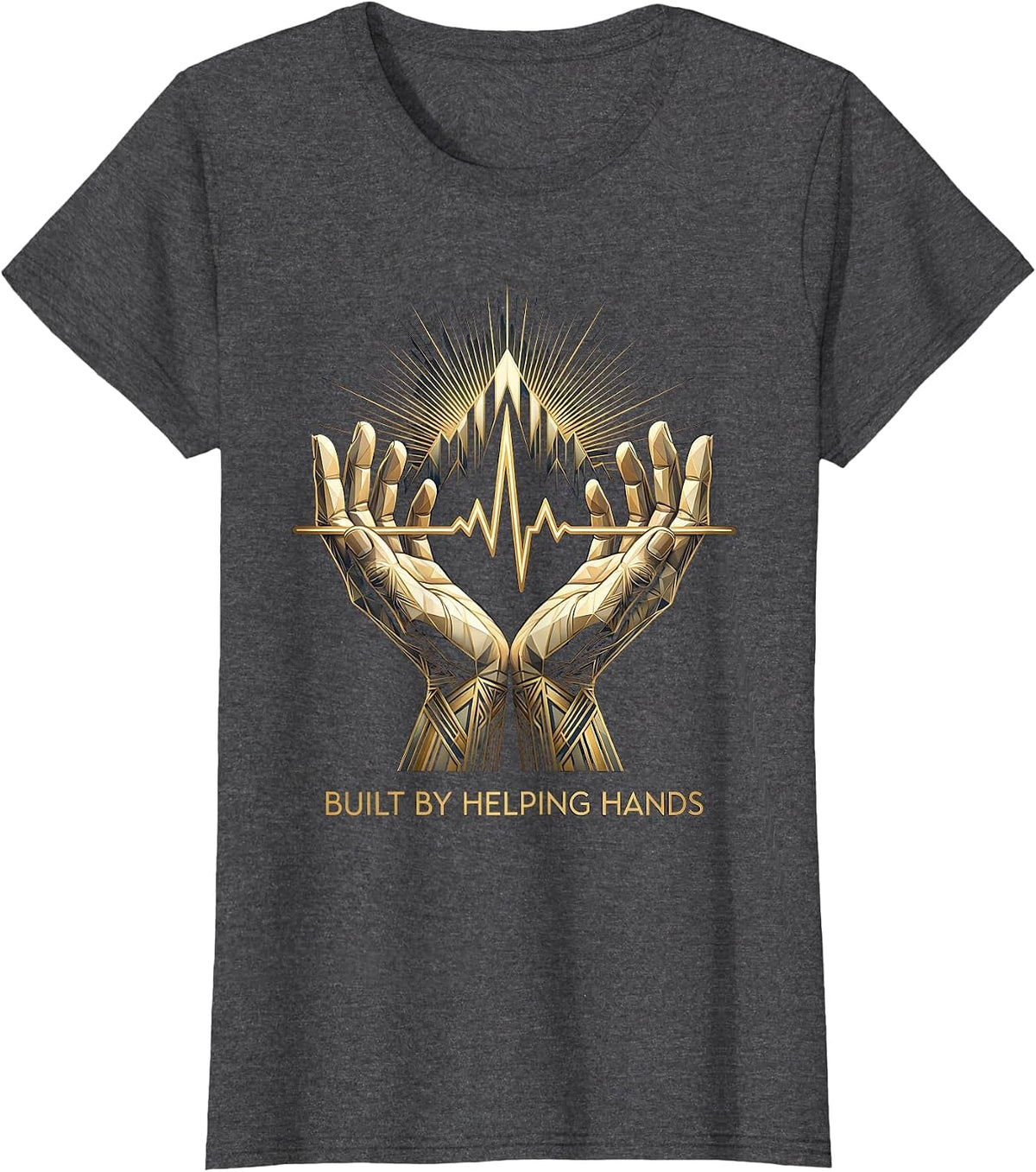 Women's Built by Helping Hands Labor Day Heartbeat Design T-Shirt - Dark Heather Grey