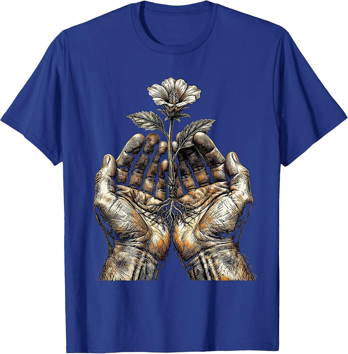Labor Day Blooming Hands Graphic Design T-Shirt - Royal Blue