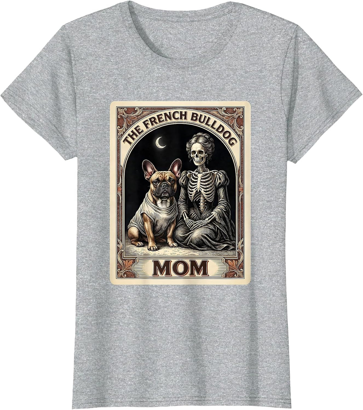 The French Bulldog Mom Spooky Skeleton Tarot Halloween Dog T-Shirt - Heather Grey