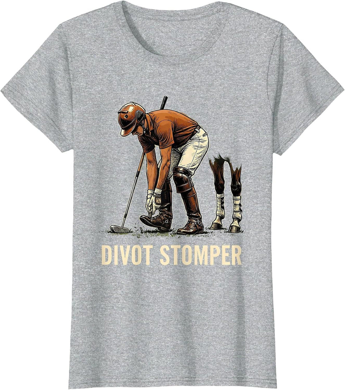 Divot Stomper Energetic Polo Player Horseback Riding Sport T-Shirt - Heather Grey