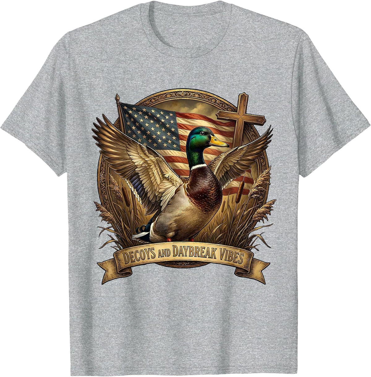Men's Decoys and Daybreak Vibes Duck Camo Design T-Shirt - Heather Grey
