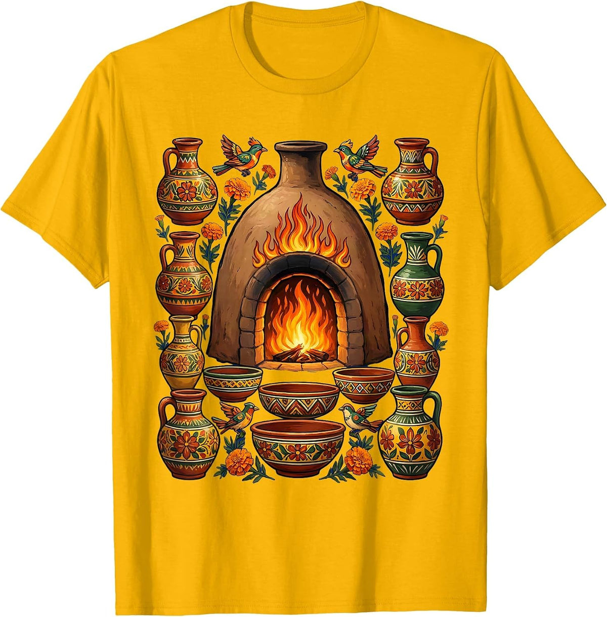 Mexican Pottery Kiln Clay Vessels Graphic T-Shirt - Golden Yellow