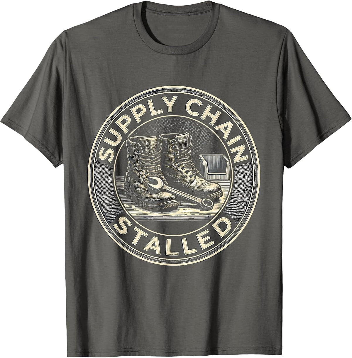 Supply Chain Stalled Crosshatch Auto Mechanic Waiting on T-Shirt - Asphalt Grey