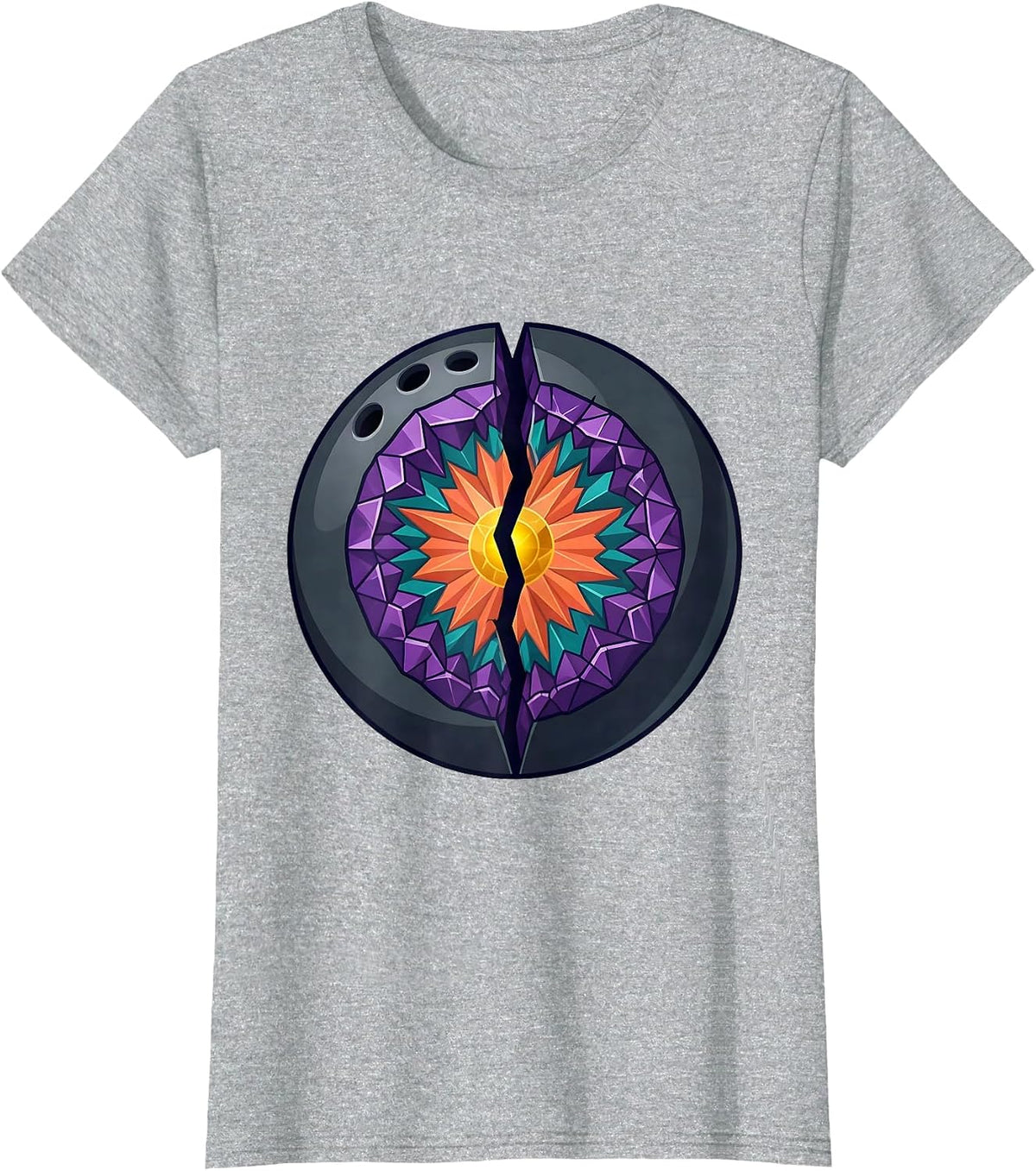 Bowling Ball Geode Crystal Split Illustration T-Shirt - Heather Grey
