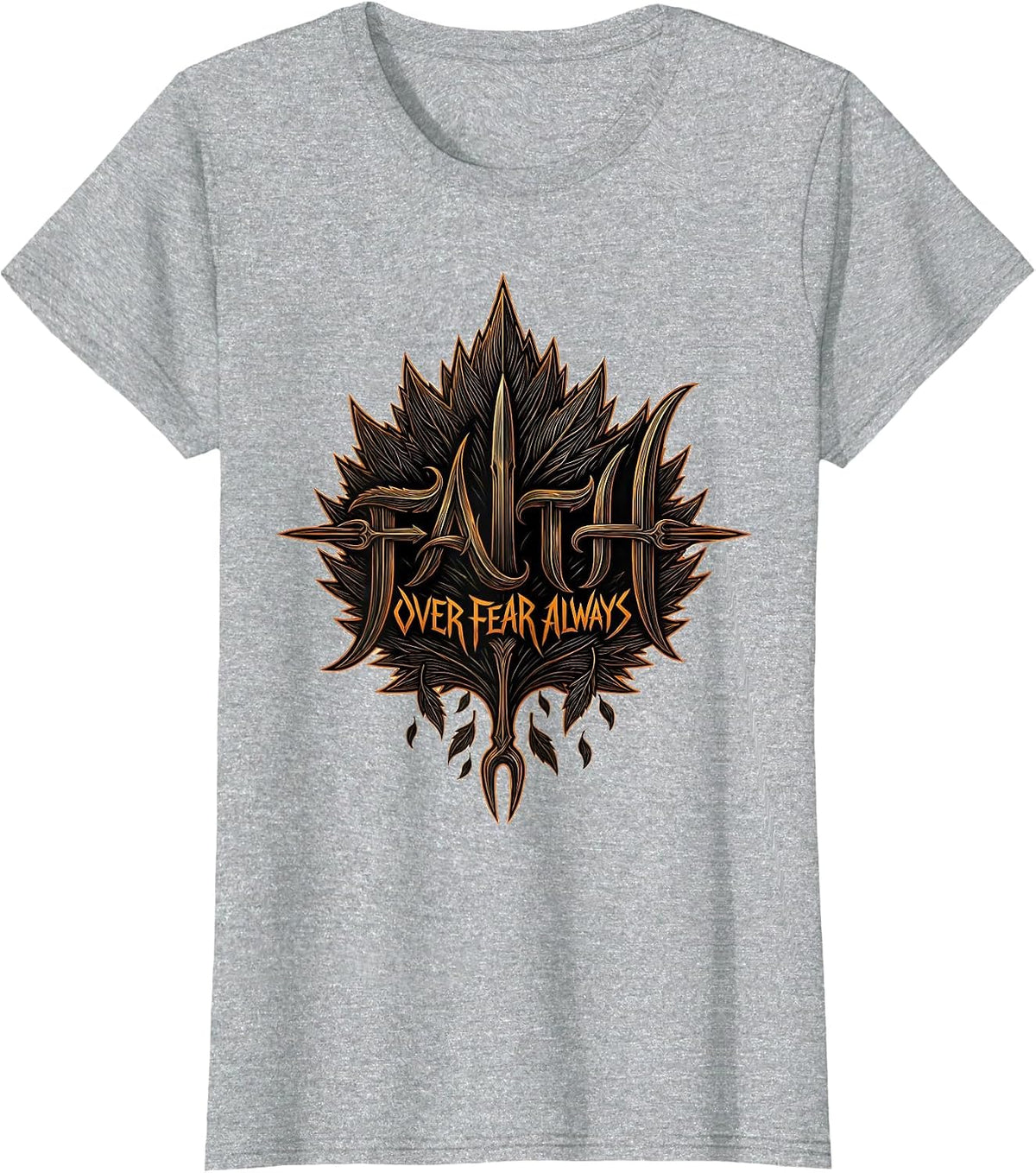 Faith Over Fear Fall Edition Falling Leaves Design T-Shirt - Heather Grey