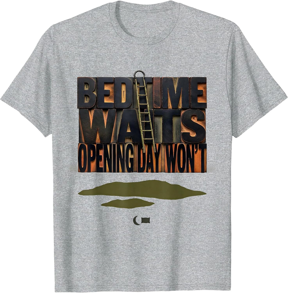 Men's Bedtime Waits Opening Day Won't Wood Type Letterpress Duck T-Shirt - Heather Grey