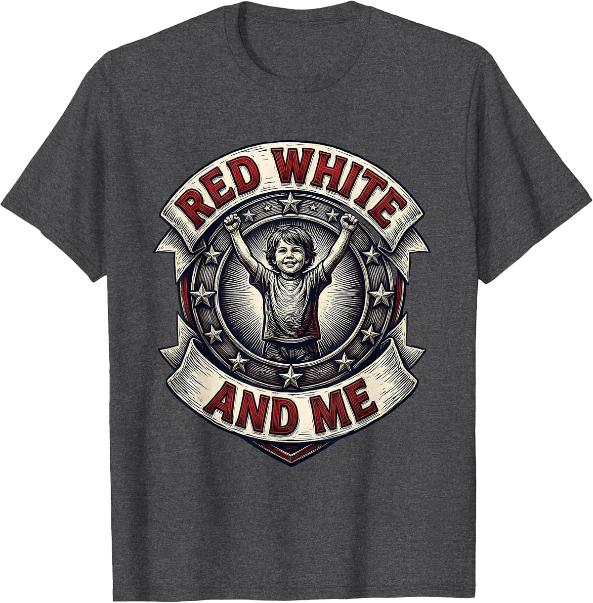 Men's Red White and Me Patriotic Kids Design T-Shirt - Dark Heather Grey