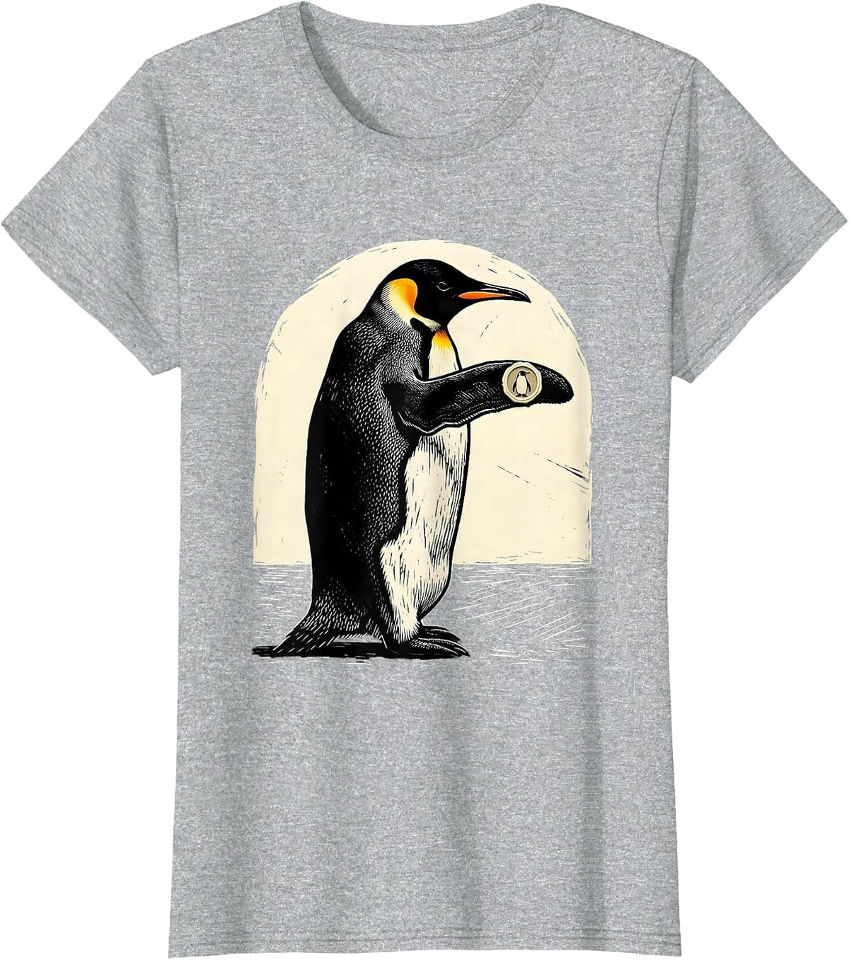 Women's Monumental Penguin Linocut Animal Lover Gift T-Shirt - Heather Grey