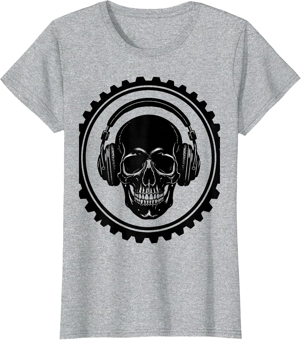 Skull Vintage Headphones Rock Music Graphic T-Shirt - Heather Grey