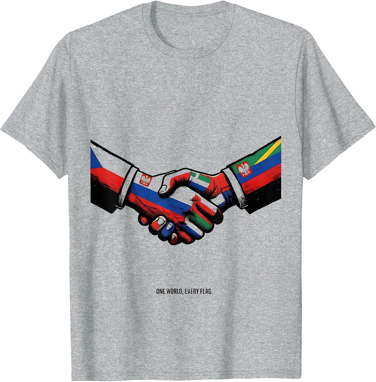 Men's One World Every Flag Geography Lover World Traveler T-Shirt - Heather Grey