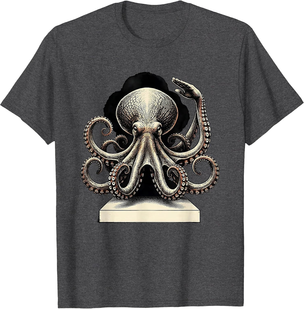 Saluting Octopus Distressed Sea Monster Fan T-Shirt - Dark Heather Grey