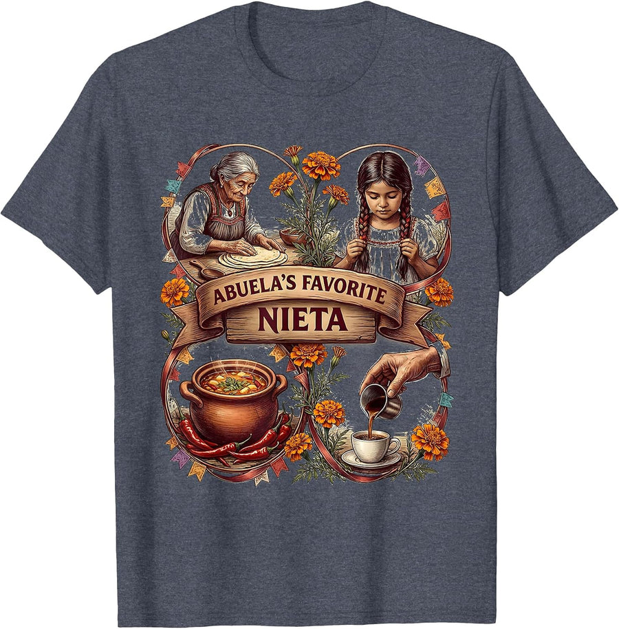 Abuela's Favorite Nieta Mexican Heritage Design T-Shirt - Heather Blue