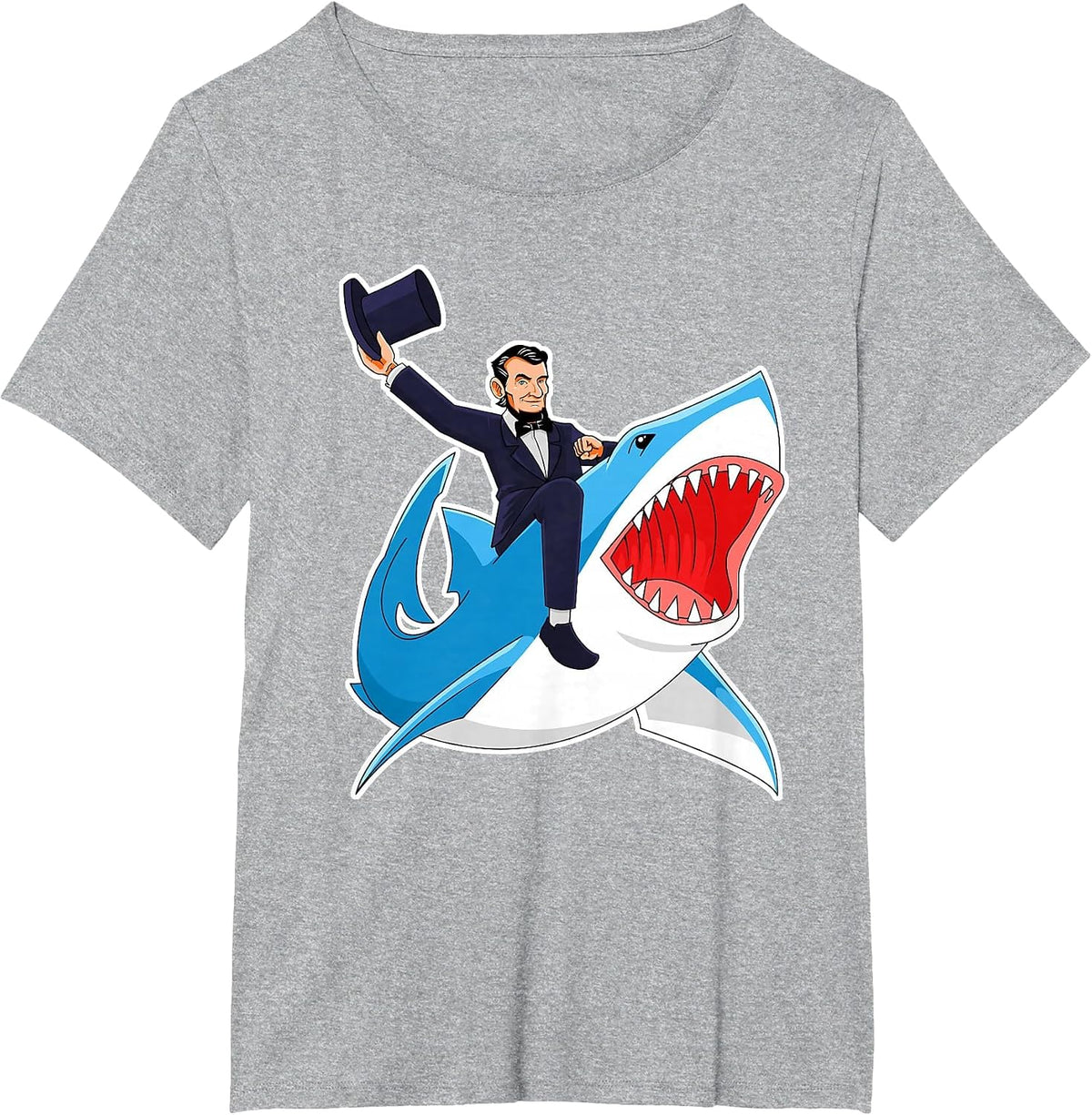 Abraham Lincoln Riding A Shark, Men Boys, 4th of July Abe T-Shirt - Heather Grey