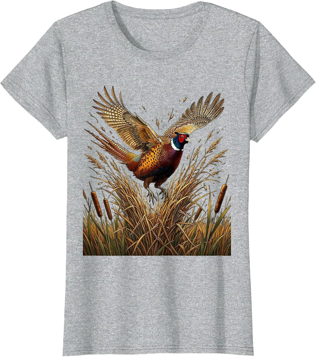 Pheasant Flush Hunting Graphic Design T-Shirt - Heather Grey