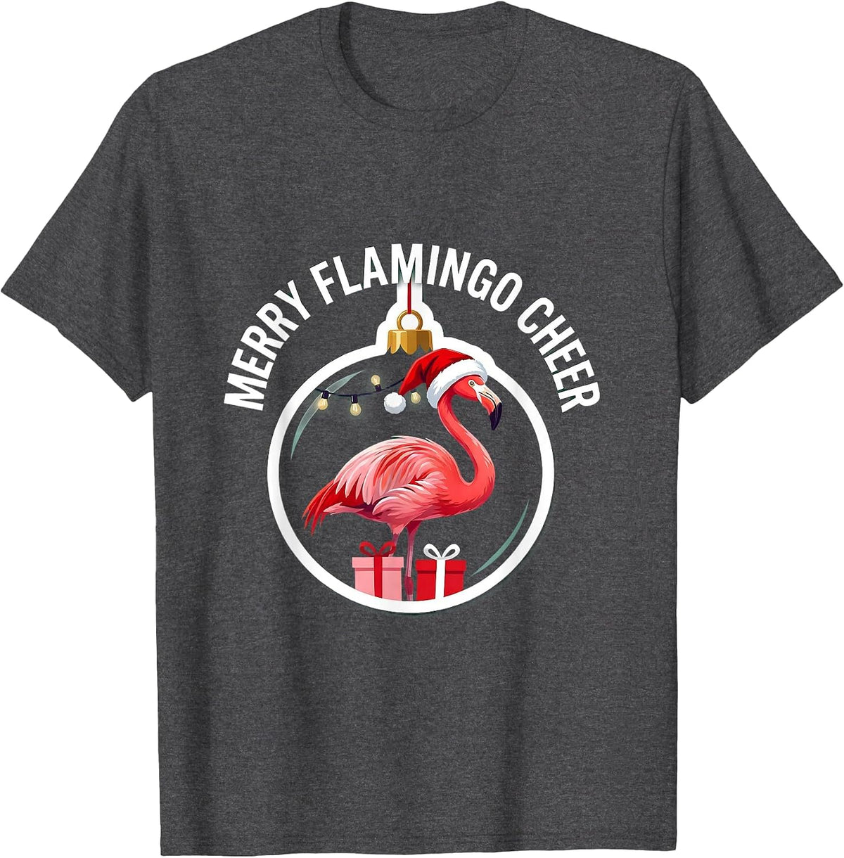 Men's Merry Flamingo Cheer Funny Flamingo Christmas in July T-Shirt - Dark Heather Grey