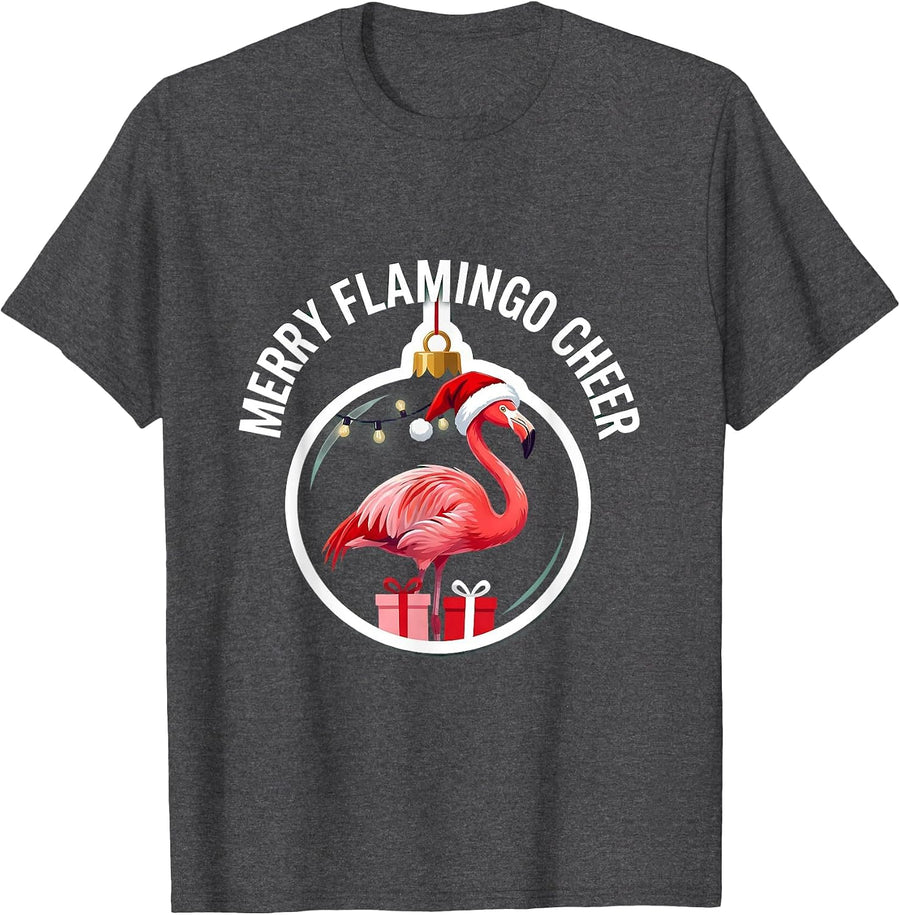 Men's Merry Flamingo Cheer Funny Flamingo Christmas in July T-Shirt - Dark Heather Grey