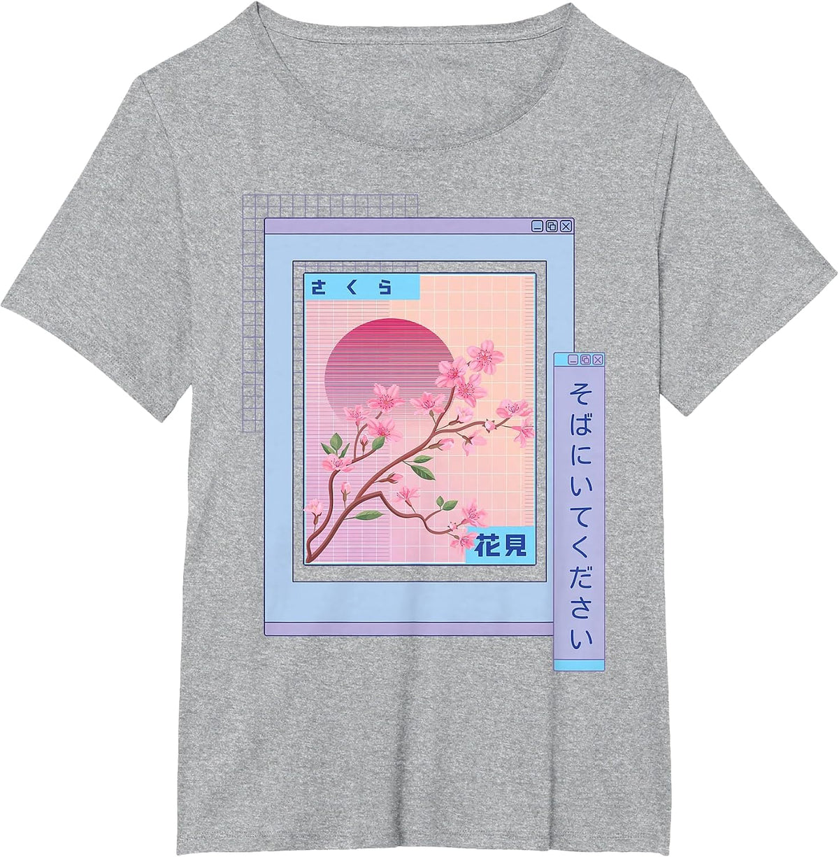 Japanese Aesthetic Sakura Flowers - Kawaii E-Girl - Browser T-Shirt - Heather Grey