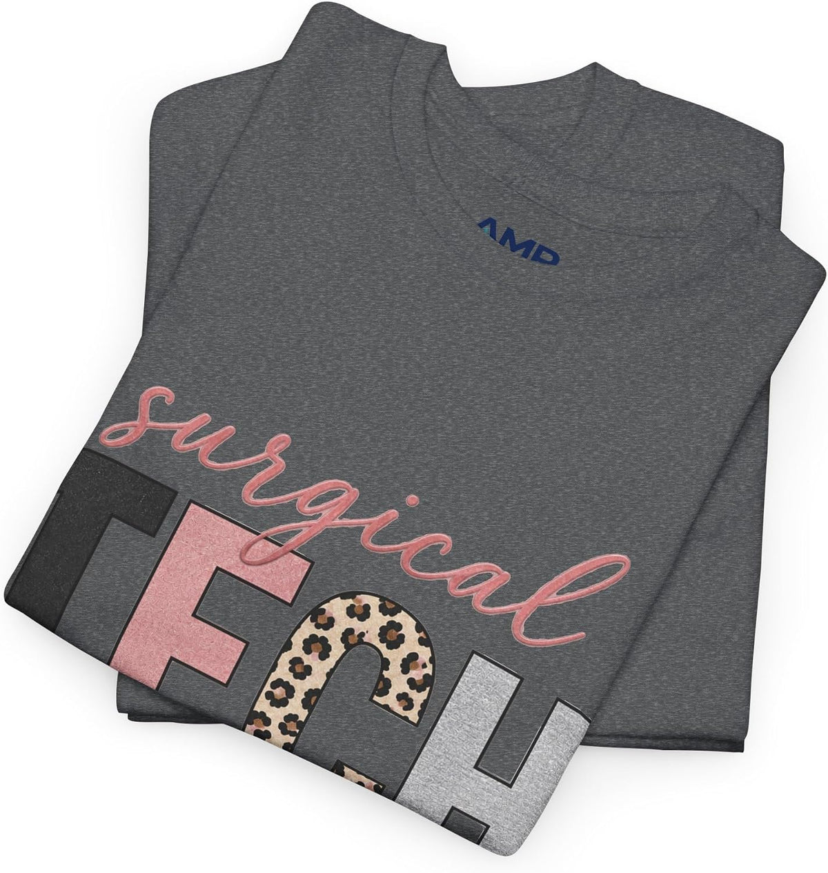 Surgical Tech Shirt for Women Pink Leopard Print Surgical Technologist Graphic Tee - Graphite Heather