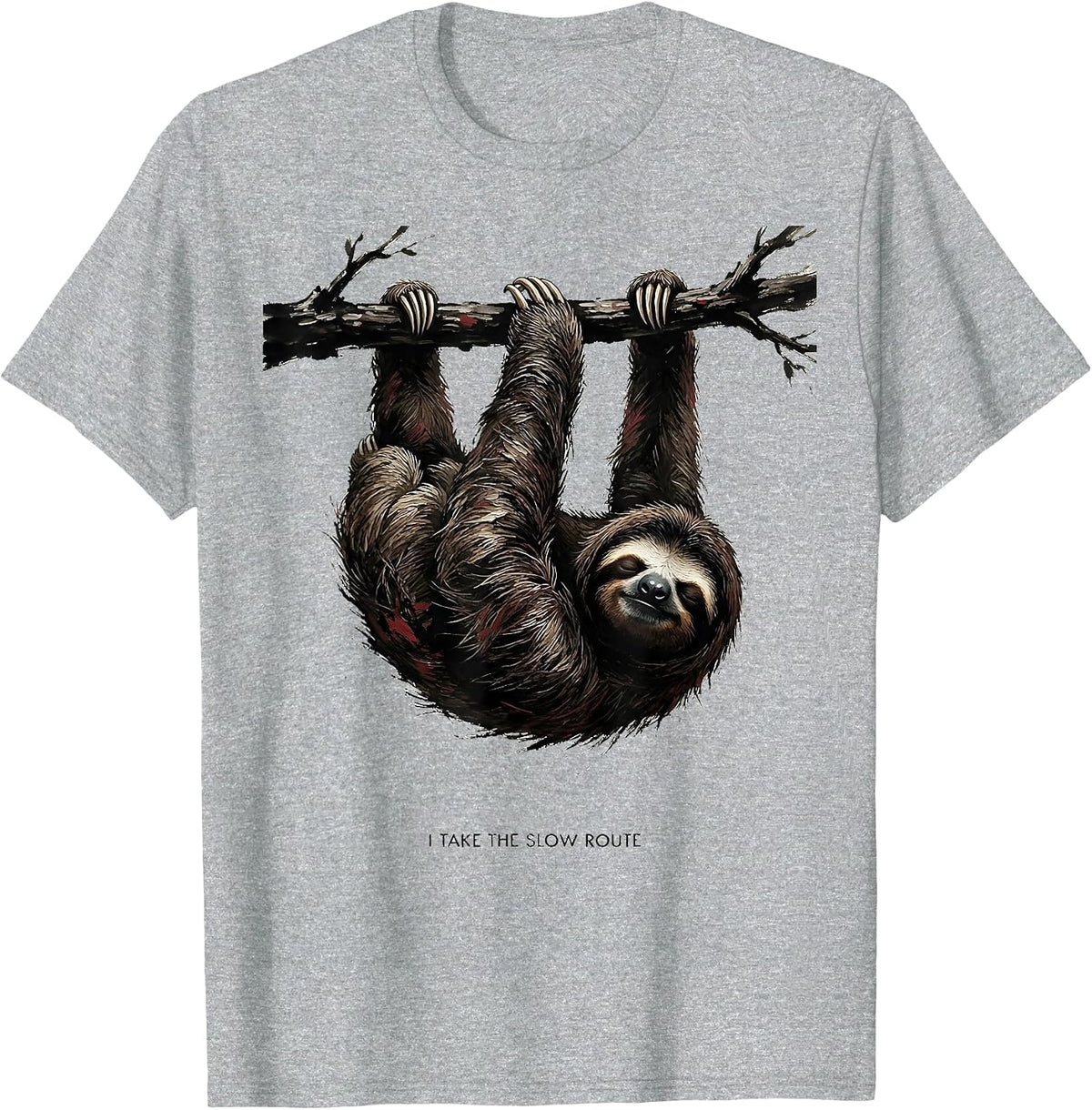 Men's I Take The Slow Route Funny Sloth Lazy Humor Gift T-Shirt - Heather Grey