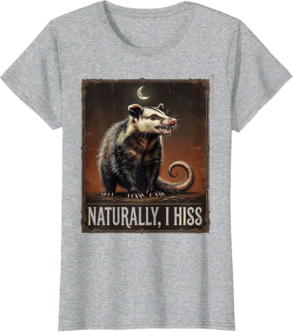 Naturally, I Hiss Vintage Opossum Meme Animal Lover Humor T-Shirt - Heather Grey