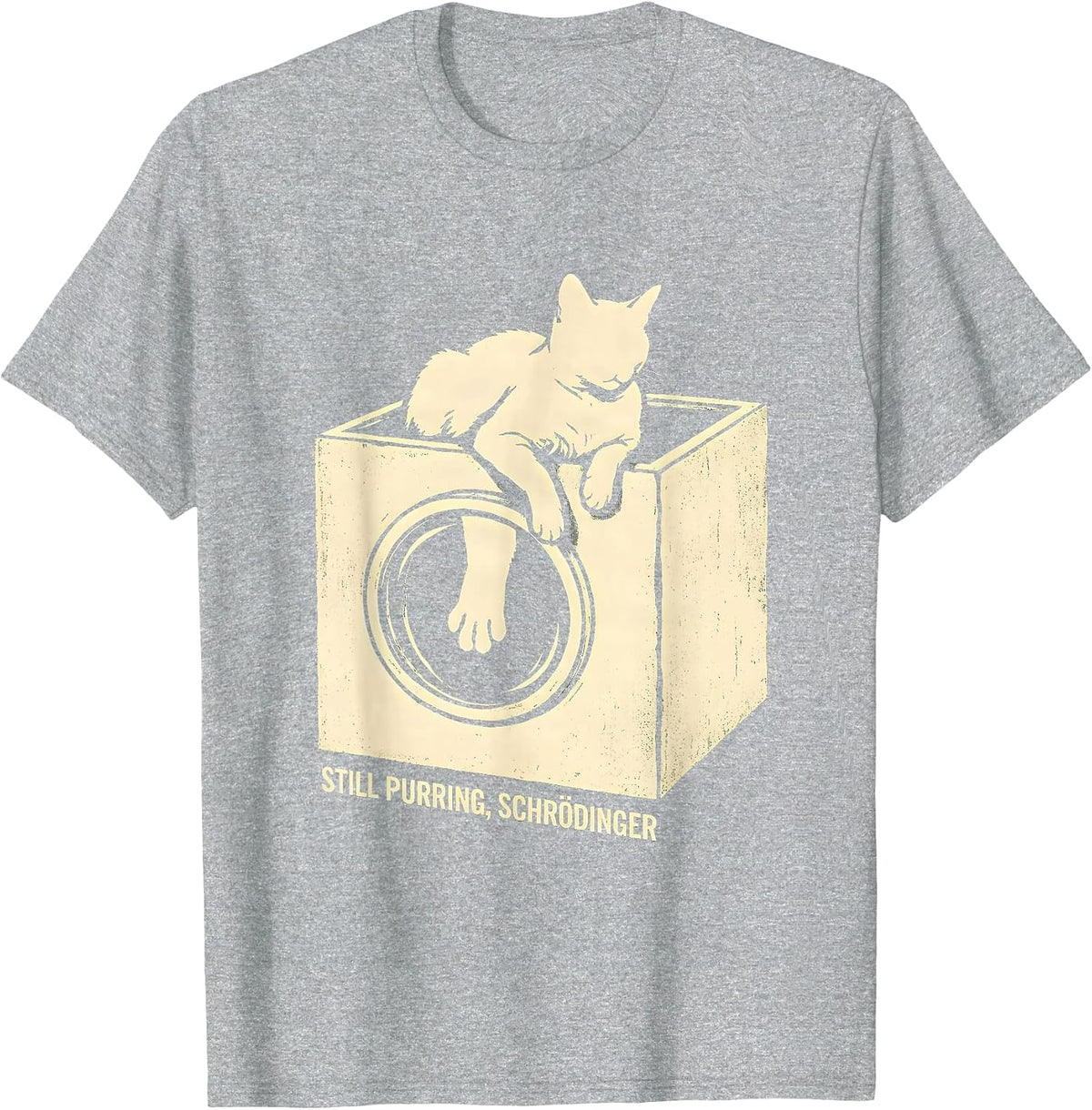 Men's Still Purring Schrödinger Quantum Physics Humor Science T-Shirt - Heather Grey