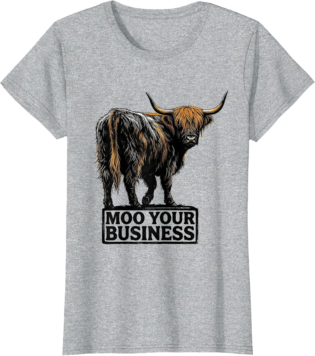 Moo Your Business Funny Highland Cow Farm Humor Farm Animal T-Shirt - Heather Grey