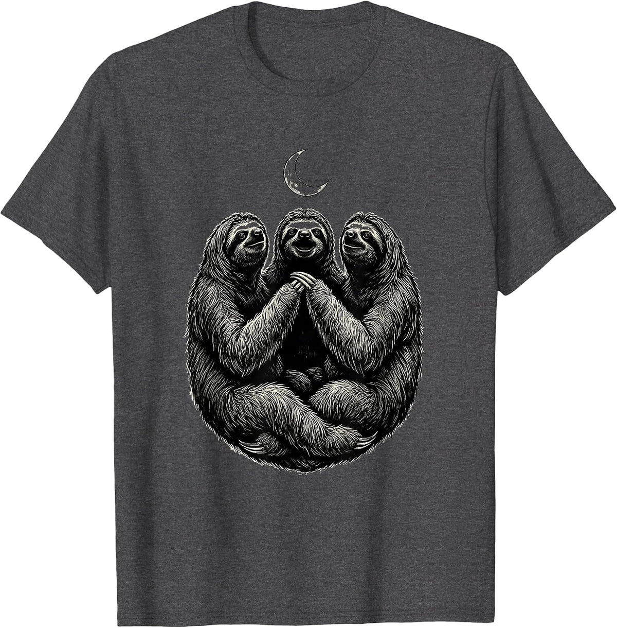 Men's Three Sloth Moon Howling Meme Absurd Humor T-Shirt - Dark Heather Grey