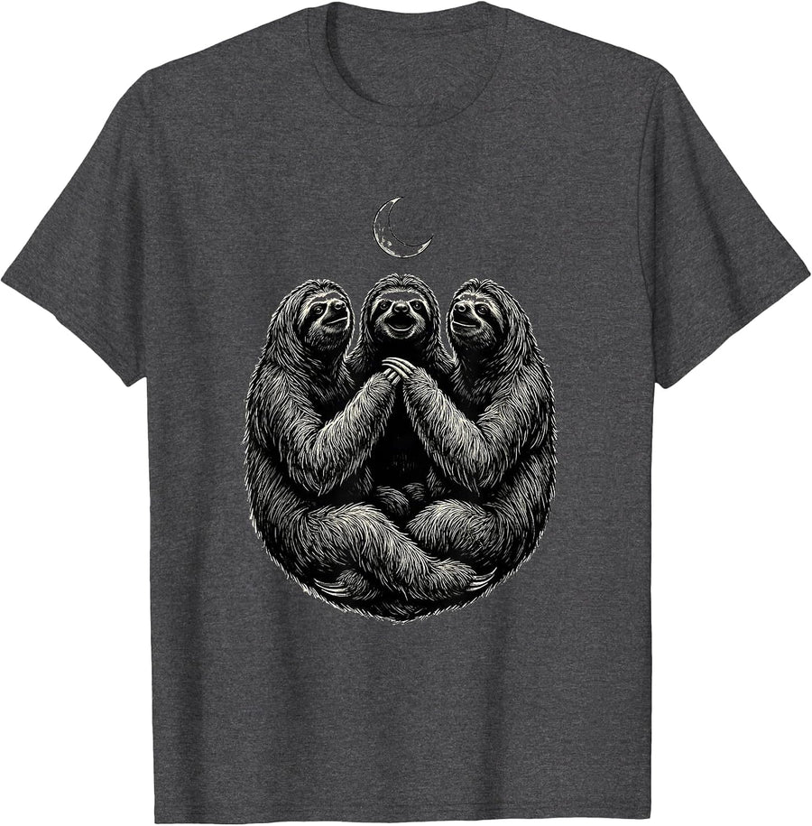 Men's Three Sloth Moon Howling Meme Absurd Humor T-Shirt - Dark Heather Grey
