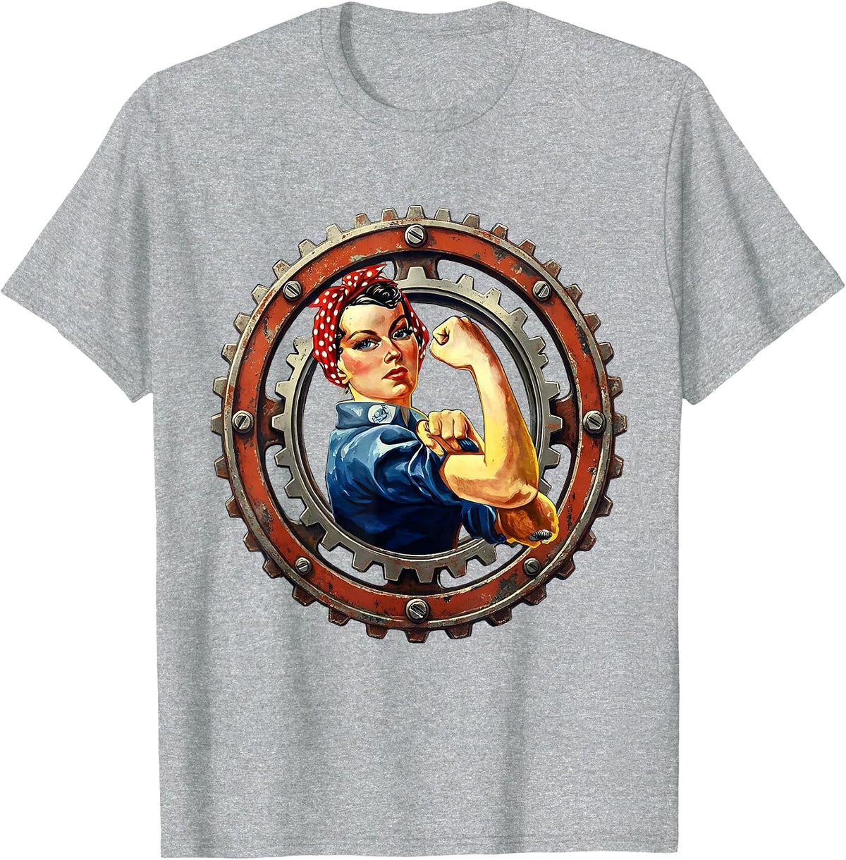 Men's Rosie the Riveter Gears and Bolts Illustration T-Shirt - Heather Grey