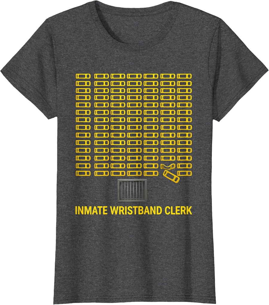 Women's Inmate Wristband Clerk Funny Correctional Officer Police T-Shirt - Dark Heather Grey