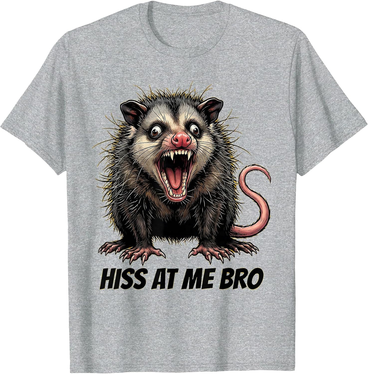 Men's Hiss At Me Bro Funny Opossum Design T-Shirt - Heather Grey