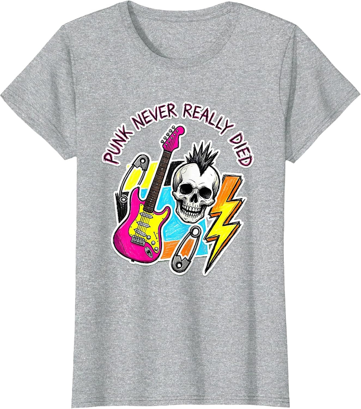 Women's Punk Never Really Died Bold Graphic Design T-Shirt - Heather Grey