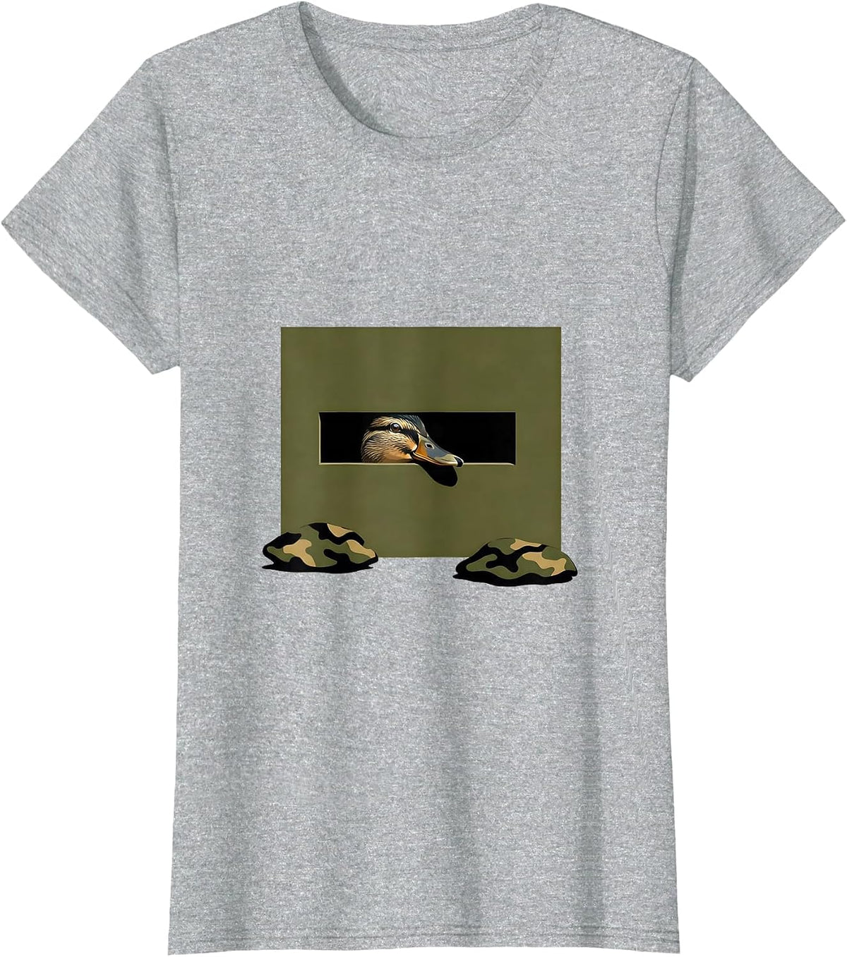 Narrow Eye Gap Camo Duck Outdoor Humor T-Shirt - Heather Grey