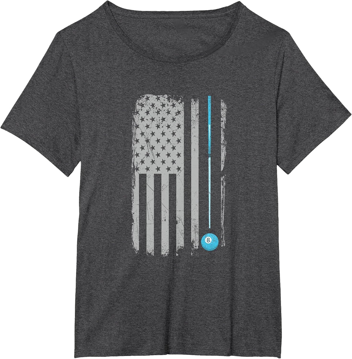 Pool Stick Billiards 8 Ball Vintage USA American Flag T-Shirt - Dark Heather Grey