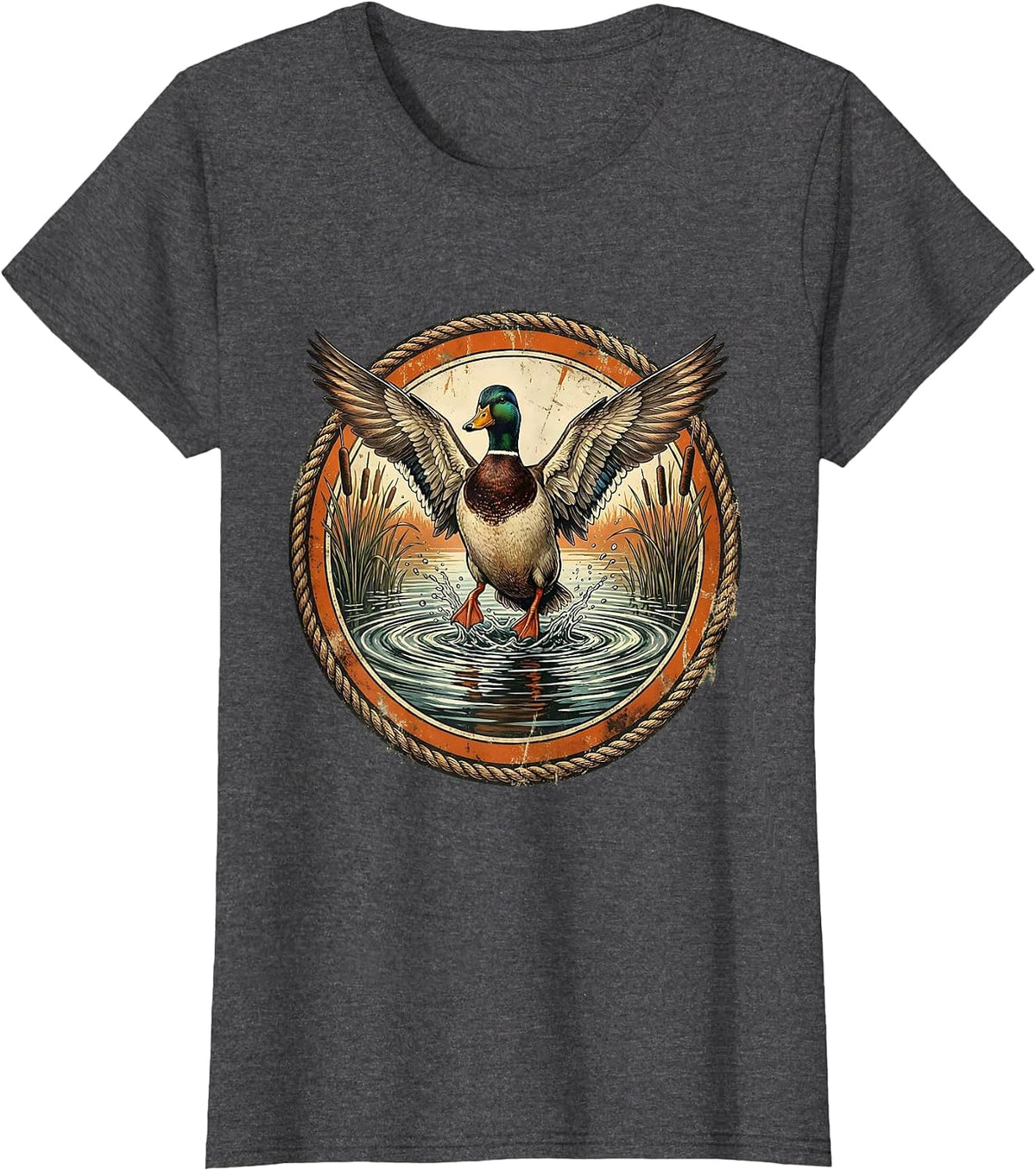 Women's Duck Splash Landing on Still Pond Illustration T-Shirt - Dark Heather Grey