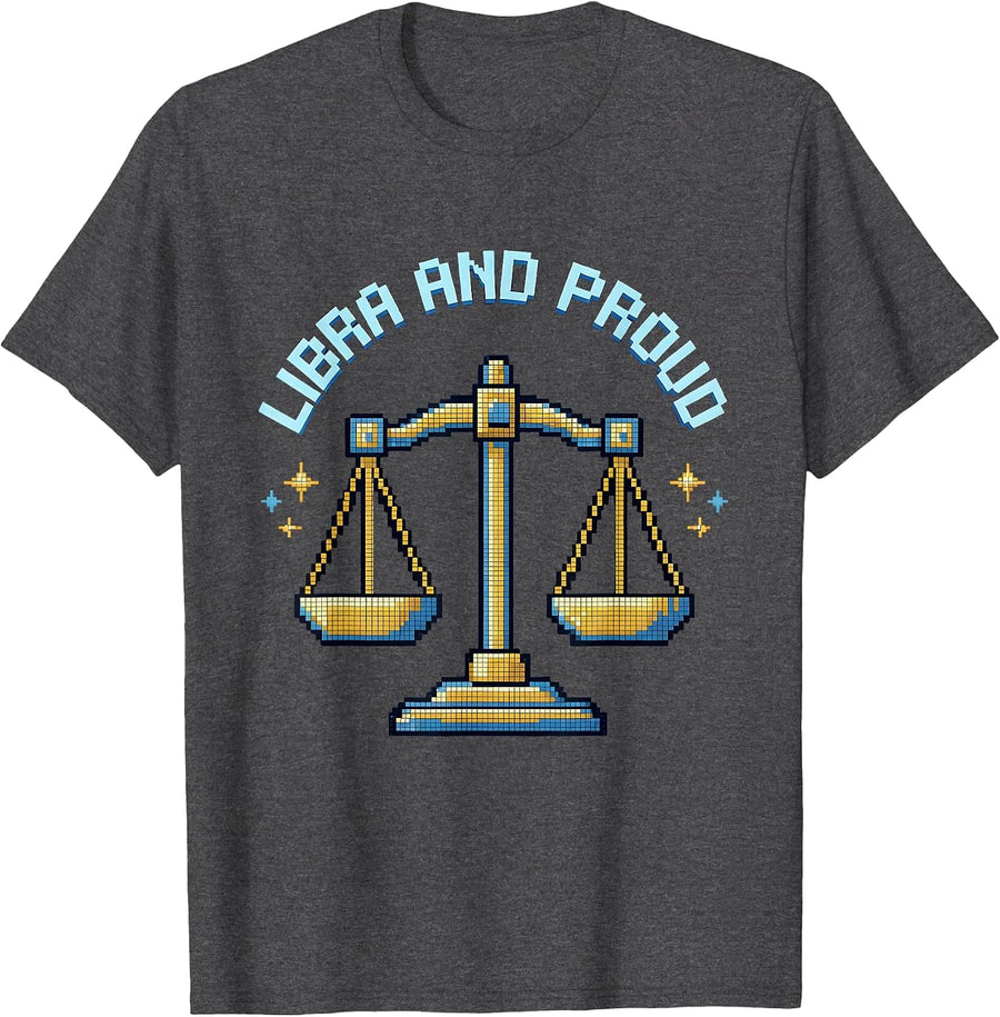 Men's Libra And Proud Zodiac Astrology Design T-Shirt - Dark Heather Grey