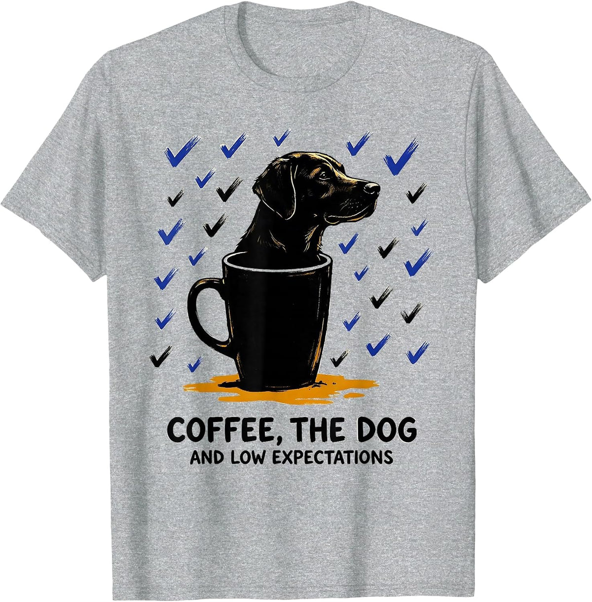 Men's Coffee, The Dog, And Low Expectations Funny Dog Owner Coffee T-Shirt - Heather Grey