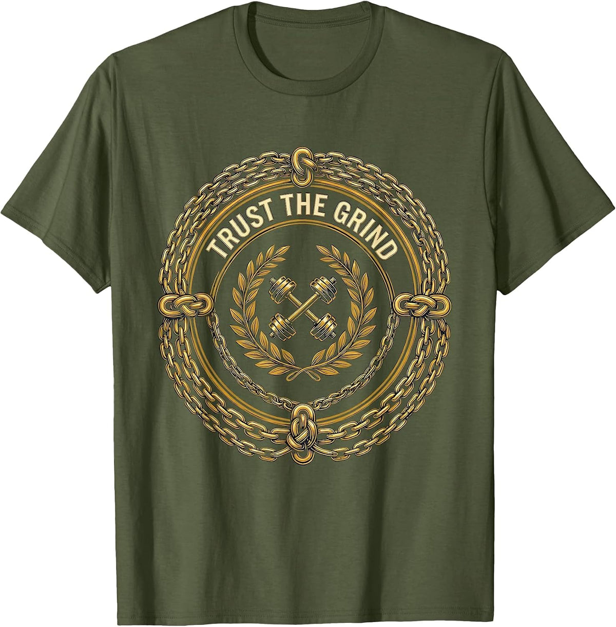Trust the Grind Sports Motivational Design T-Shirt - Olive Green