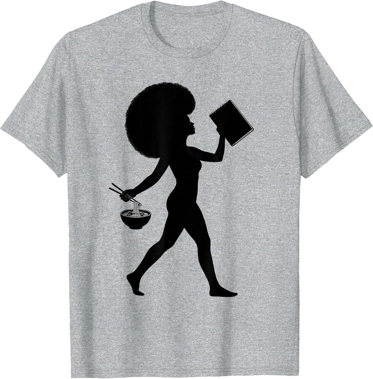 Men's Afro Anime Girl Sketching Ramen Lover Art T-Shirt - Heather Grey