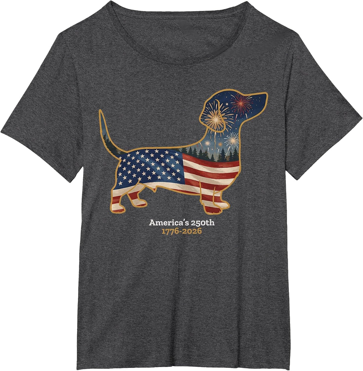 Dachshund America's 250th Patriotic Dog Fireworks T-Shirt - Dark Heather Grey