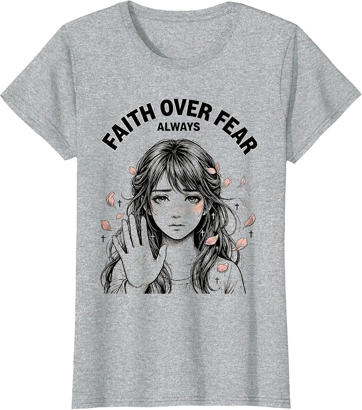 Women's Not Today Satan Faith Over Fear Always Design T-Shirt - Heather Grey