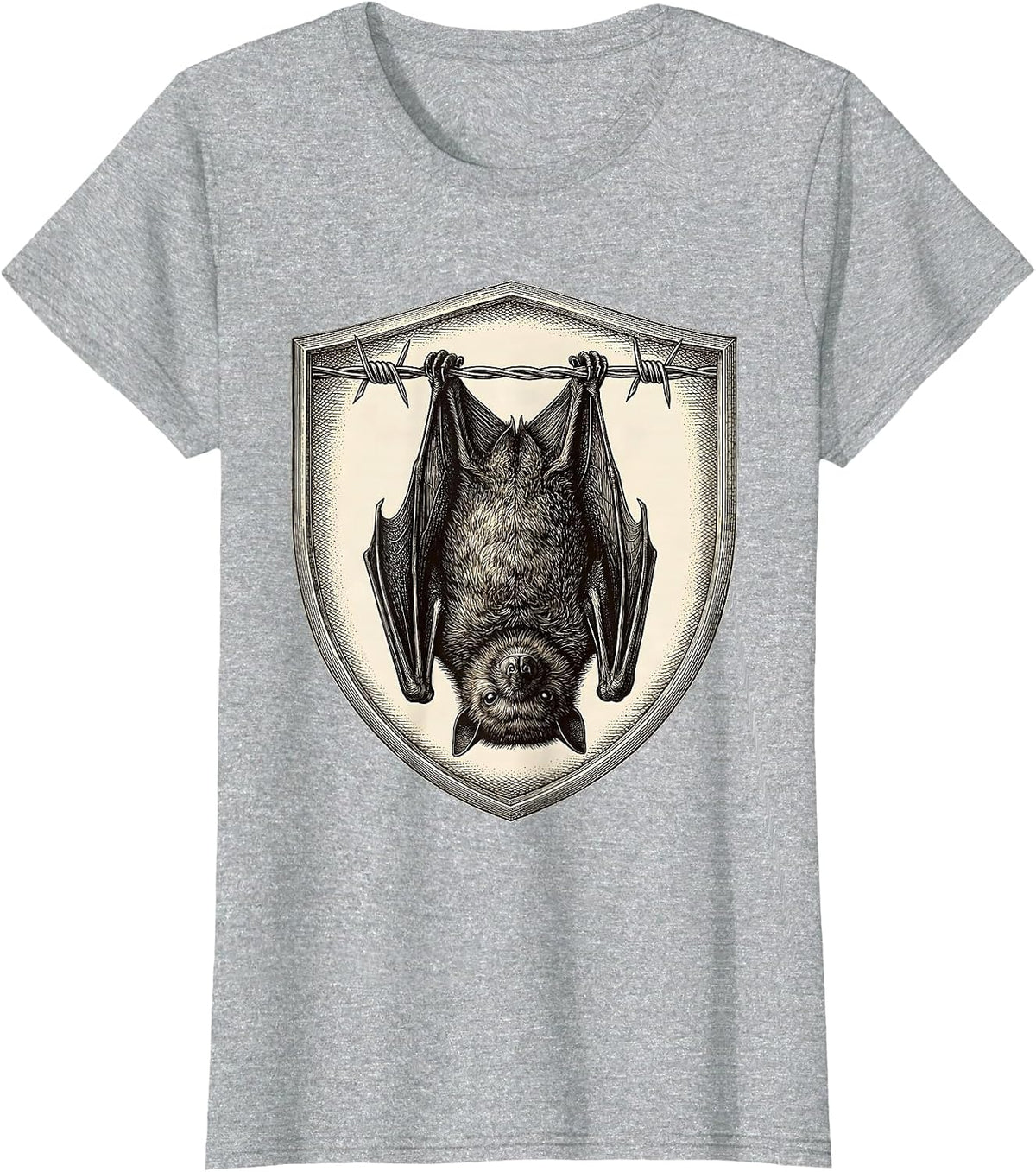 Grunge Bat on Barbed Wire Dark Art Design T-Shirt - Heather Grey