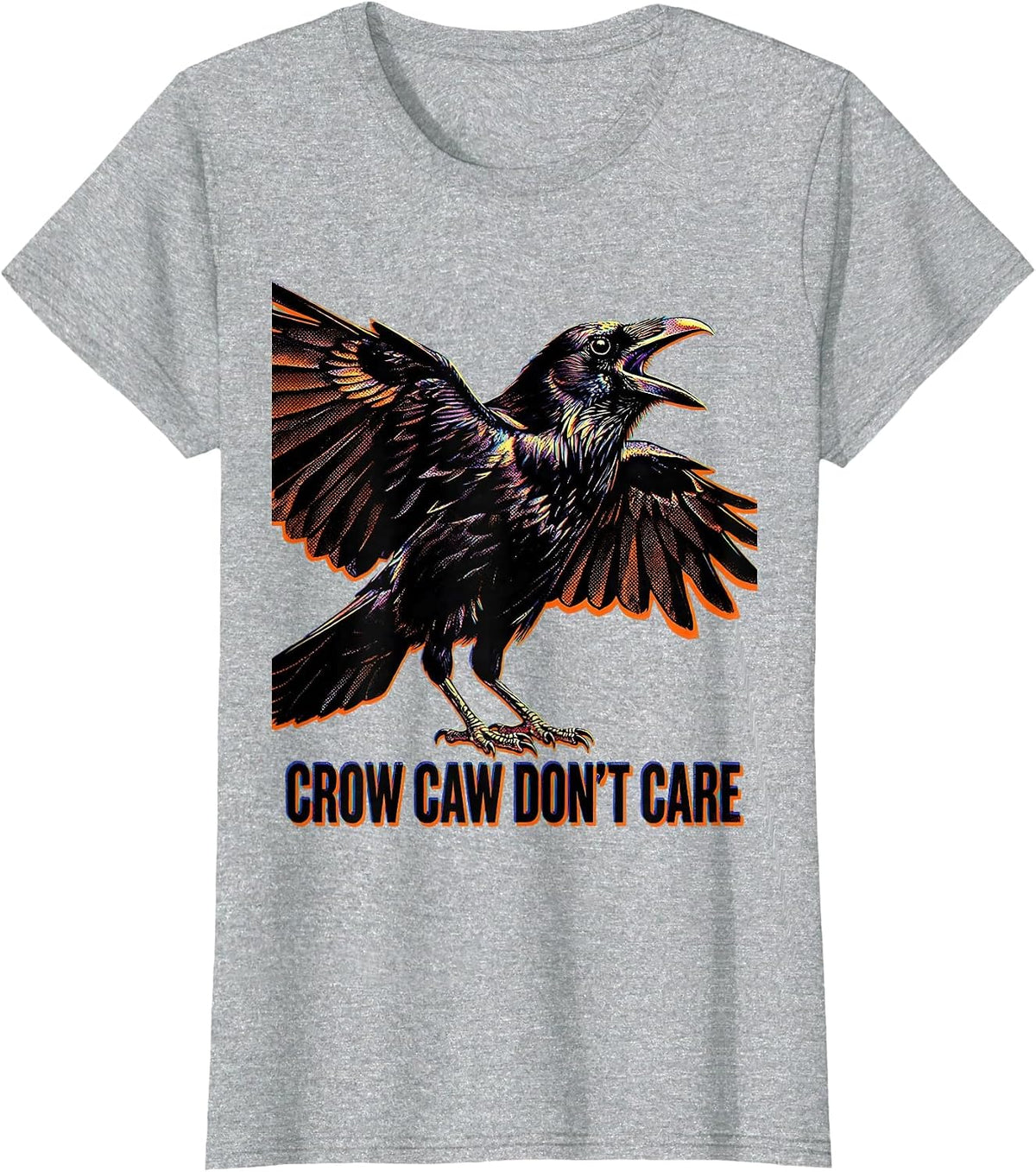 Crow Caw Don't Care Bold Bird Design T-Shirt - Heather Grey
